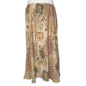 Vintage 90s Floral Tan Maxi Skirt Size XL Boho Coquette Retro